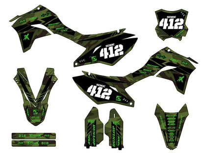 2020-2025 KLX 300 R APACHE Green Complete Kit With Rider I.D. Compatible with Kawasaki | Senge Graphics Inc - color: Green, size: Complete Kit With Rider I.D.