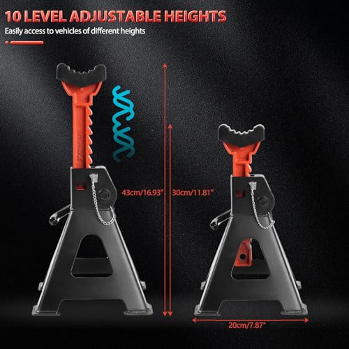 Car Jack Stands 3 Ton (6,600 lbs) with Double Locking Large Foot Base Gloves,Heavy Duty Car Jack Stand with Rubber Pads, Adjustable 11.22"-16.54" Jack Stands for Trucks,SUV, MPV,Home Garage,1 Pair - size: 3T+Rubber Pads+Gloves