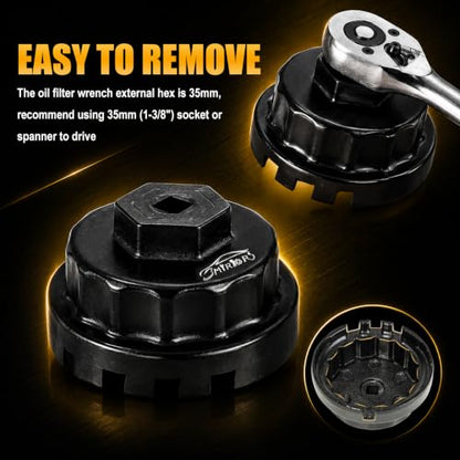 3mirrors 2Pcs Oil Filter Wrench Set, Aluminum Oil Filter Cap Removal Tool Compatible with ALL Toyota Lexus Scion RAV4 Camry Tundra Highlander with 64mm Cartridge Style Oil Filter System