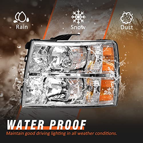 for 2007-2014 Chevy Silverado Headlights Chrome Housing - color: A-Chrome Housing Amber Reflector