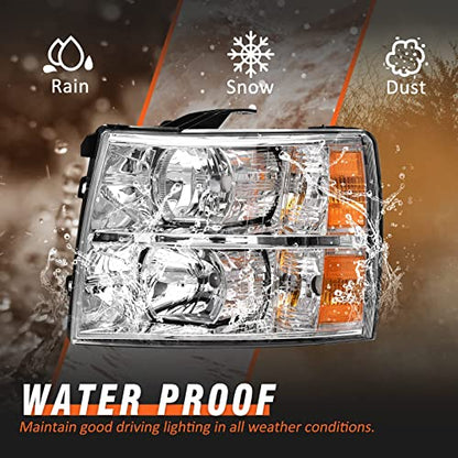 for 2007-2014 Chevy Silverado Headlights Chrome Housing - color: A-Chrome Housing Amber Reflector