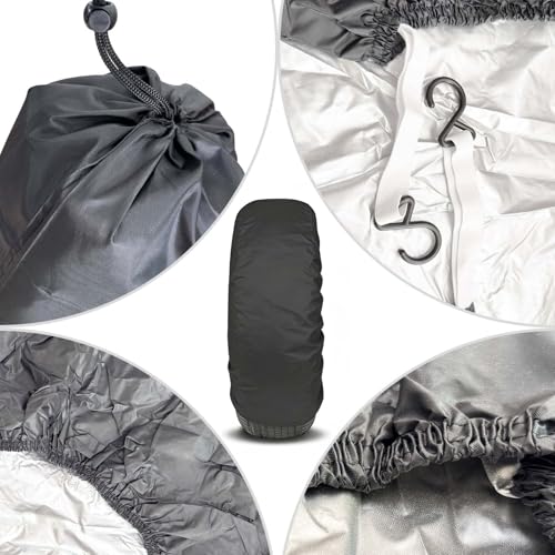 4-Pack RV Tire Covers, Waterproof & UV Resistant Wheel Covers with Windproof Hooks for Trailer, Camper, Truck, SUV & More - Fits Tire‘s Total Diameter 30’’- 32’’/80cm - (Black-L) - size: L-Total Tire Diameter: 30"-32", style: Black