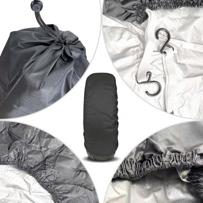 4-Pack RV Tire Covers, Waterproof & UV Resistant Wheel Covers with Windproof Hooks for Trailer, Camper, Truck, SUV & More - Fits Tire‘s Total Diameter 30’’- 32’’/80cm - (Black-L) - size: L-Total Tire Diameter: 30"-32", style: Black
