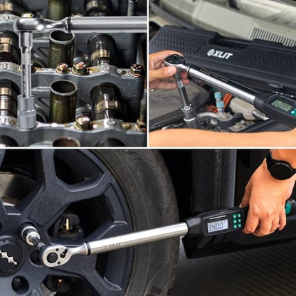 1/2” Digital Torque Wrench Set 7.5-250.8 ft-lb/10.2-340 Nm, ±2% Accuracy, LED & Buzzer Alerts, with 3 Adapters (1/4", 3/8"& Extension Bar), Industrial CR-V Steel for Car, Motorcycle, Bike Repair - size: 1/2", 7.5-250.8 ft-lb (10.2-340 Nm)