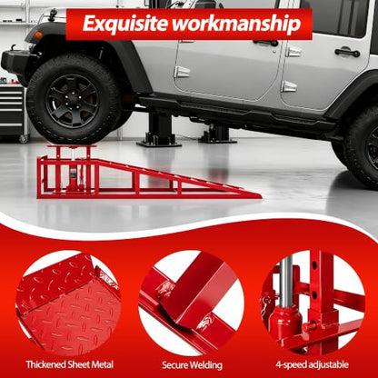 2 PCS Hydraulic Car Ramps with Foot Pedal 11065LBS, Red - color: Red, size: 45"L x 12.6"W x 14.4"H