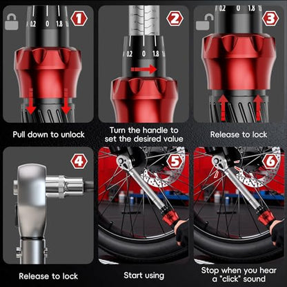 15pcs 1/4" Bike Click Torque Wrench Set, 3-25 N.m/2.21-18.43 Ft.lb - size: 15pcs Bike Torque Wrench Set