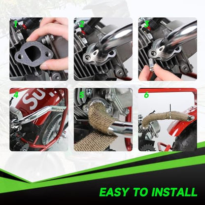 Header Exhaust Pipe Kit Compatible with Predator 212cc 224cc 196cc 6.5HP GX160 GX200 Engine Coleman Mini Bike CT200U BT200X CT200U-EX KT196 Go Kart Baja MB200 with Main Jets Parts (Silver) - color: Silver