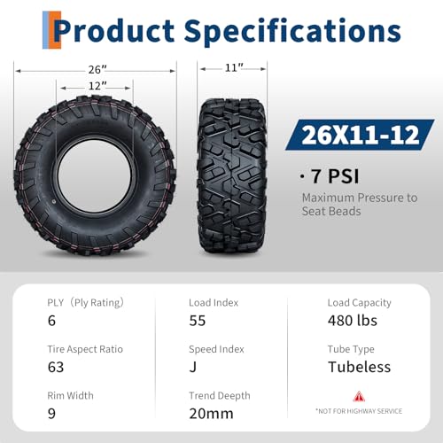 26x11x12 ATV UTV Tires, 26 11 12 All-Terrain Tires,A102, 26x11-12 UTV ATV Tire for Off-Road, Mud, Dirt, Sand, Street Trail, 6PR Tubeless,2 Pack - size: 26X11-12, style: Pattern D