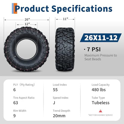 26x11x12 ATV UTV Tires, 26 11 12 All-Terrain Tires,A102, 26x11-12 UTV ATV Tire for Off-Road, Mud, Dirt, Sand, Street Trail, 6PR Tubeless,2 Pack - size: 26X11-12, style: Pattern D