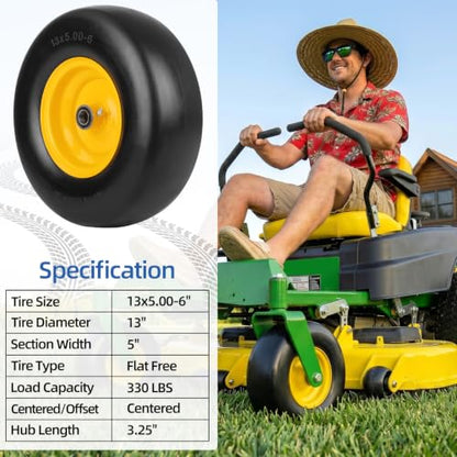 GICOOL 13x5.00-6 Flat Free Front Tire and Wheel for Zero Turn Mower, 2PK - size: 13x5.00-6 Flat-free Tire - 2 Pack