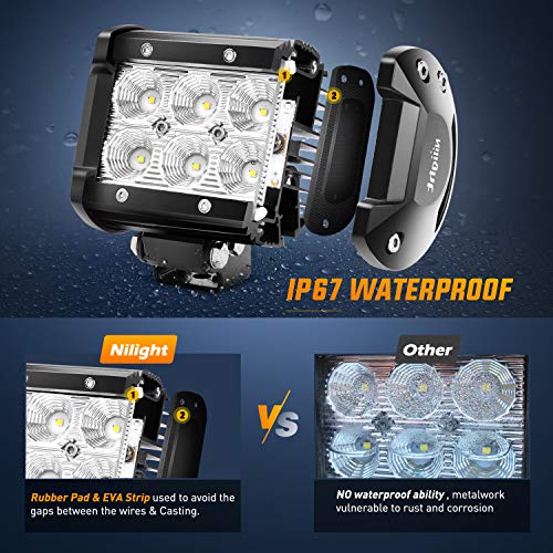 Nilight Led Pods 2Pcs 18W 1260LM Flood Off Road Lights Super Bright Driving Work Fog Lamps for Trucks Pickup Golf Cart SUV ATV UTV 4x4 Van Camper Boat - color: 2Pcs 18W LED Flood Light