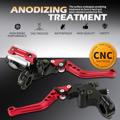 DREAMIZER Universal 7/8" 22mm Motorcycle Handlebar Brake Master Cylinder Clutch Levers CNC Left & Right Set + Hand Grips Compatible with Harley Honda Kawasaki Yamaha Suzuki (Red) - color: Red