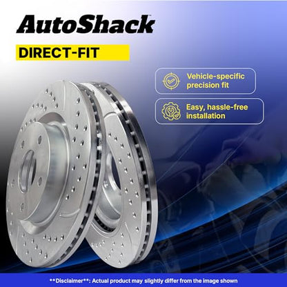 AutoShack Front & Rear Drilled & Slotted Silver Zinc Coated Brake Rotors - style: SILVER SHIELD PRO