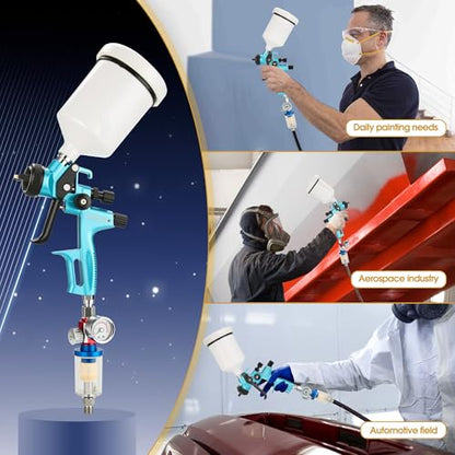 HVLP Air Spray Gun Kit 1.3mm, Professional Automotive Paint Sprayer - color: Cyan, size: 1.3mm