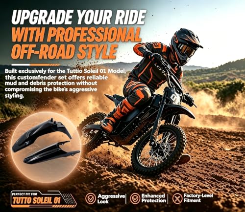Upgraded Front & Rear Fender Set Compatible with Tuttio Soleil 01 Electric Dirt Bike - Carbon Fiber Pattern Mudguard Compatible for Tutti Off-Road Motorcycle (Black) - color: Black