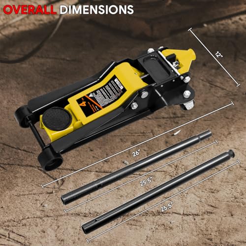 DNA Motoring Low Profile Hydraulic Trolley Service/Floor Jack, 4 Ton (8000 lbs) Capacity, Lifting Range 4.5"-20", Yellow, TOOLS-00307-YL - color: Yellow, style: 4 ton