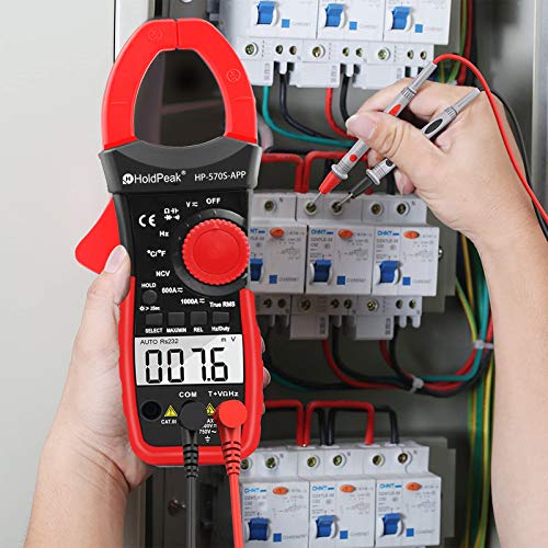 HOLDPEAK Digital Clamp Multimeter Connect with APP via Bluetooth HP-570S-APP Voltage Multimeter with Amp Ohm Tester, 6000 Count with NCV, Auto Range, AC/DC Voltage AC/DC Current,Resistance