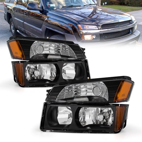 AS Headlight Assembly for 2002 2003 2004 2005 2006 Chevy Avalanche 1500 2500 Black Housing Amber Reflector Passenger and Driver Side - color: BLACK