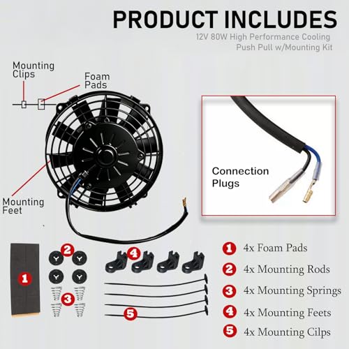 12 Inch Reversible Radiator Cool Fan, Upgraded Push & Pull Slim Electric Cooling Fan 12V 80W, Universal Fit for Car/Truck/SUV (Black w/Mount) - size: 12 INCH