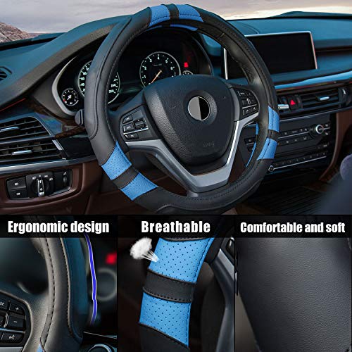 Achiou Steering Wheel Cover 15in Microfiber Leather Anti-Slip Universal - color: Black + Blue