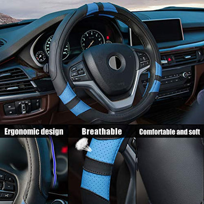 Achiou Steering Wheel Cover 15in Microfiber Leather Anti-Slip Universal - color: Black + Blue
