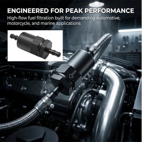 MDEOOSKY 5/16 Inch Billet Inline Fuel Filter, 30 Micron Aluminum Filter, High Flow Rate, Reusable Design - size: 5/16 inch