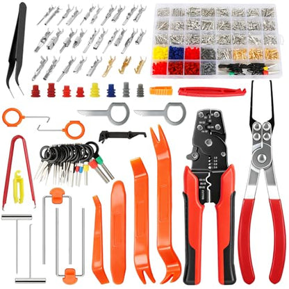 988Pcs Automotive Electrical Connectors Kit, 28 Types Electrical Terminal Pins Kit with Crimp Tool, Relay Fuse Remover & Car Disassembly Tool, Male/Female Wire Terminals for Professional Auto Repair