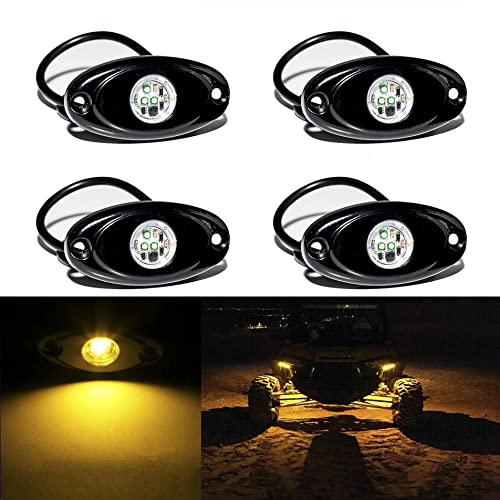 YONEDA Yellow Rock Lights for Trucks, 4 Pods, IP68 Waterproof - color: Yellow, size: 4 Pods