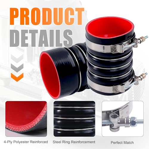 4" x 6" Silicone Charge Air Cooler Hump Hose with Clamp,4PCS Black - color: Black, size: 4" x 6"