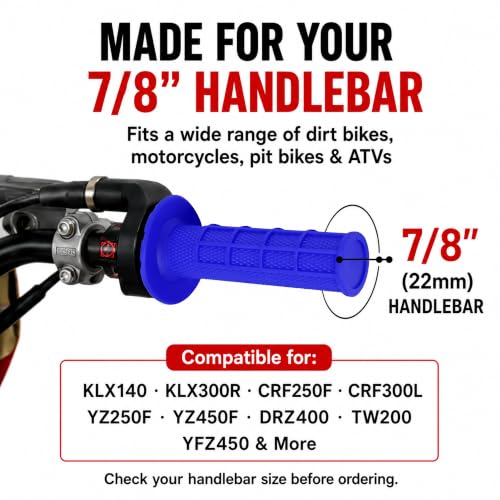 Motorcycle Lock-on Grips 7/8”Handlebar Handle Blue - color: blue