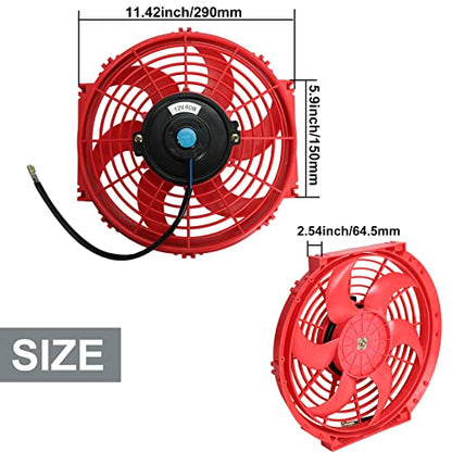 10" inch Slim Fan Push Pull Electric Radiator Cooling 12V Mount Universal Kit Red - color: Red, size: 10 Inch
