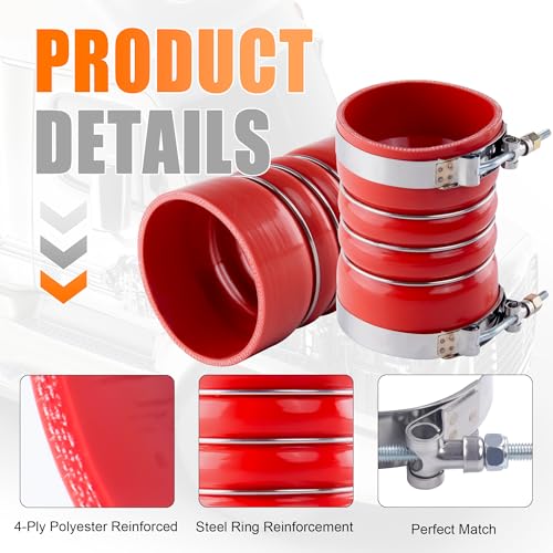 4" X 6" Silicone Charge Air Cooler Hump Hose with Clamps,4Pcs Red - color: Red, size: 4" x 6"