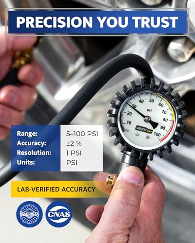 Air Chuck with Tire Pressure Gauge and Inflator for Air Compressor 100 PSI - size: Standard