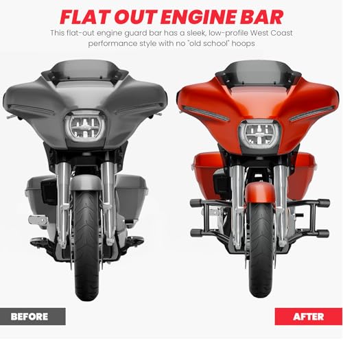 2014-2026 Front Engine Guard Crash Bar for Harley Touring Street Glide Road Glide Road King Electra Glide Ultra Classic, Gloss Black Flat Out Bar - size: Crash Bar 2014-2026