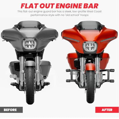 2014-2026 Front Engine Guard Crash Bar for Harley Touring Street Glide Road Glide Road King Electra Glide Ultra Classic, Gloss Black Flat Out Bar - size: Crash Bar 2014-2026