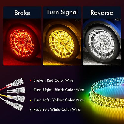 Ehaho 17" Double Row Wheel Lights, Brighter RGB Dream Chasing LED Rim Lights with App & Remote Control, Music Wheel Ring Light with Turn & Braking Signal Compatible with Various Trucks SUV Car（4PCS） - size: 4 Wheel-17" 2-Row Dream Chasing