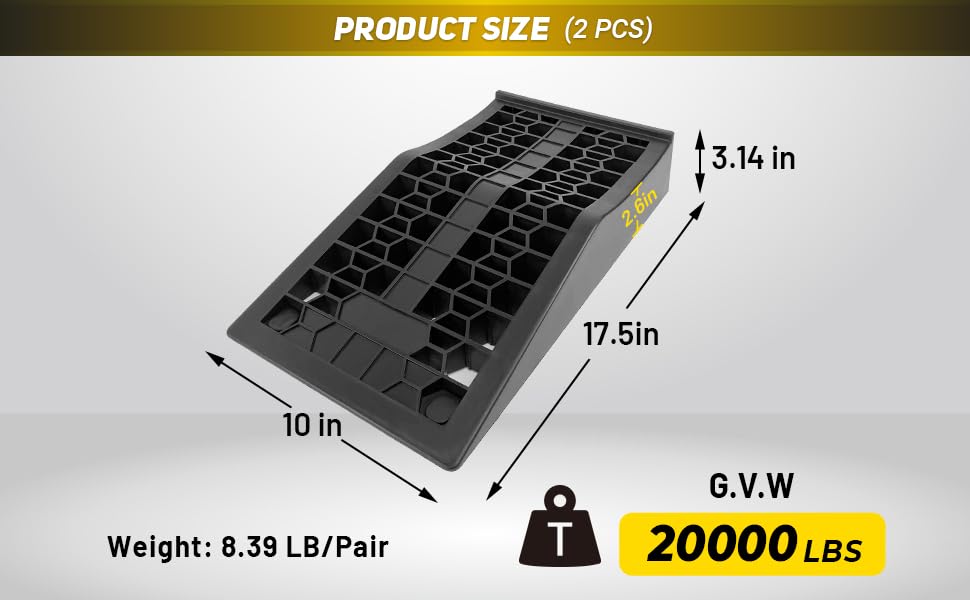 HOXWELL Car Ramps for Jack Support and Lift Vehicle Maintenance, Lightweight Low Profile Car Ramps for Garage, Heavy Duty Tire Ramps for Low Chassis Cars, 17.5''x10''x3.14'' (2PCS) - size: NB265-2PCS