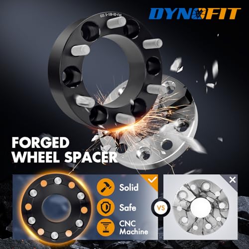 dynofit 2in 6x5.5 Wheel Spacers for 1999-2026 Silverado Siera1500 Yukon | 2019-2026 Ram 1500, Forged Aluminum Spacers Set Kit Compatible with Chevrolet GMC Cadillac M14x1.5 Stud 108mm Center Bore - size: 2 inch 108mm