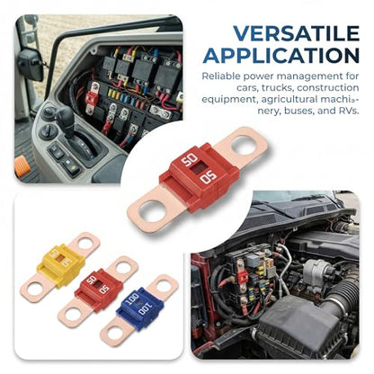 5Pcs AMI/Midi Fuse Kit - High Current Bolt-on Fuses for Battery Fuse Replacement - Heavy Duty Truck Fuses for Cars, RVs, Construction Vehicles & Marine Audio Systems (50A) - size: 50A