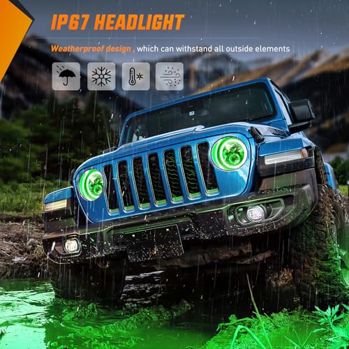 Nilight 2PCS 7 Inch LED Halo Headlights w/Turn Signal Amber Green DRL - color: JK Headlight Green Amber 2Pcs