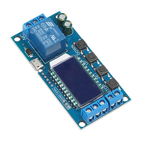 DROK Timer Relay - 5V/12V/24V Time Delay Relay Switch Delay-Off Cycle Timer 0.01s-9999mins with LCD Display Support Micro USB 5V Power Supply - color: Blue, size: 1pcs