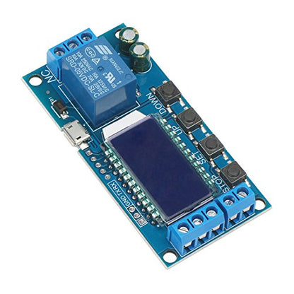 DROK Timer Relay - 5V/12V/24V Time Delay Relay Switch Delay-Off Cycle Timer 0.01s-9999mins with LCD Display Support Micro USB 5V Power Supply - color: Blue, size: 1pcs