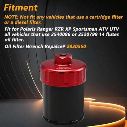 EVRBUL Aluminum Oil Filter Wrench 64.4mm 14 Flutes Compatible with Polaris Ranger RZR XP ATV UTV, Heavy-duty Oil Fuel Cap Wrench Removal Tool for 2540086 2520799 Oil Filter Replace# 2830550