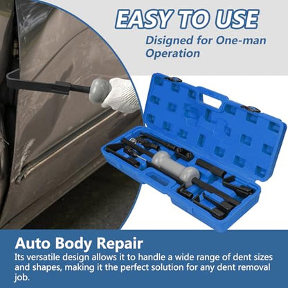 13pcs Slide Hammer Dent Puller Set, Automotive Dent Remover with 10lbs Slide Hammer Universal Slide Hammer Auto Body Truck Repair Tool Kit with Carrying Case(Blue) - color: Blue