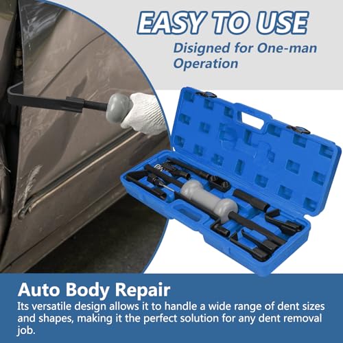 13pcs Slide Hammer Dent Puller Set, Automotive Dent Remover with 10lbs Slide Hammer Universal Slide Hammer Auto Body Truck Repair Tool Kit with Carrying Case(Blue) - color: Blue