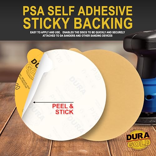 Dura-Gold Premium 6" Gold PSA Sanding Discs - 120 Grit, Box of 50 - Self - size: 120-Grit