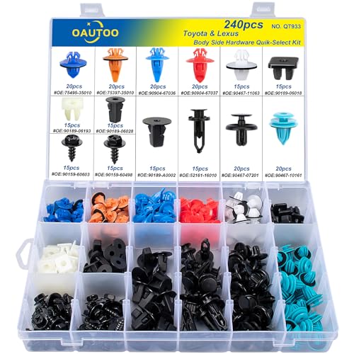 240pcs Body Side Hardware Quick-Select Kit for Toyota & Lexus Bumper Cover Engine Under Cover Fender & Rocker Molding Clip Assortment