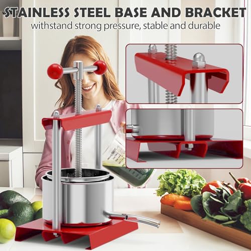 SQUEEZE master Cheese Tincture Herb Fruit Wine Manual Press -0.8Gallon/ 3 Litre-Power Ball Handle-Stainless Steel & Iron for Juice,Cider,Wine,Olive Oil - color: Red, size: 0.8 Gallon