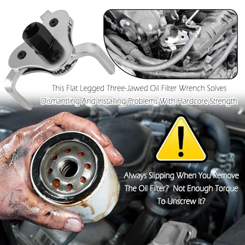 Bi-Adjustable Oil Filter Wrenches,3 Jaw Oil Filter Removal Tool for 2-1/2 to 4.5 Inch Diameter Filters,High Hardness Oils Filters Tool for Use with 1/2 & 3/8 Inch Wrenches