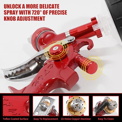 HVLP Spray Gun Kit with 10 Disposable 600ML Paint Cups & 5 Nozzles - color: red wine